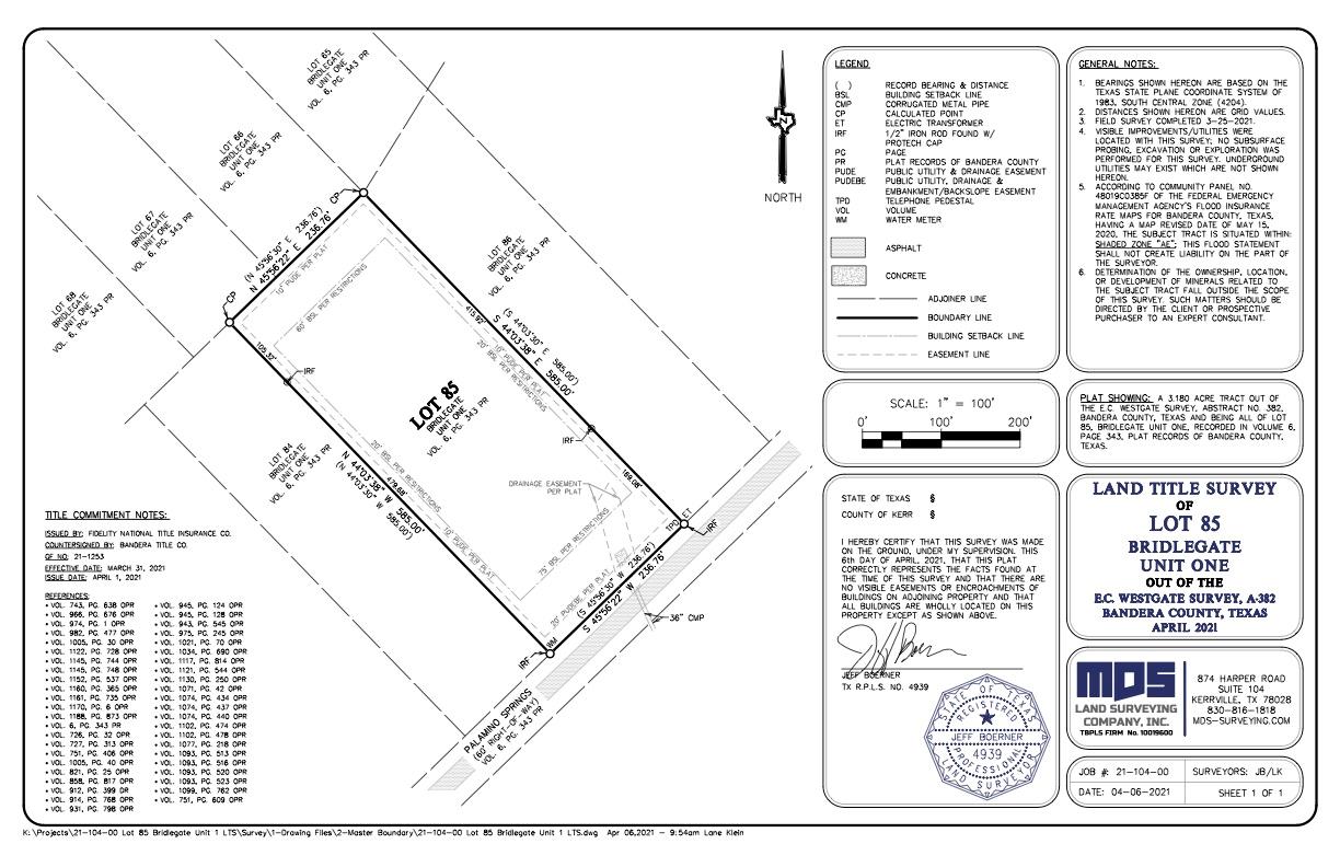 Lot 85 Palomino Springs, Bandera, TX 78003